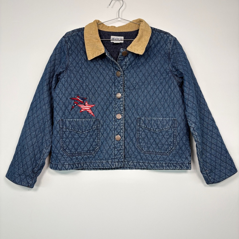 Haik's Women Jacket XL Blue Chore Quilted Denim Patriotic Stars Corduroy Collar